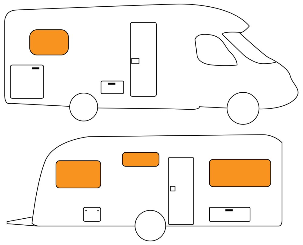 Camper Wohnwagen und Wohnmobil Illustration Acrylfenster