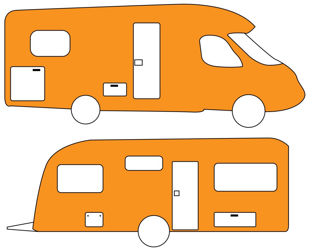 Camper Wohnwagen und Wohnmobil Illustration Aussenhaut markiert